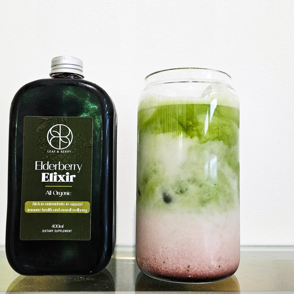 Elderberry Iced Matcha Latte