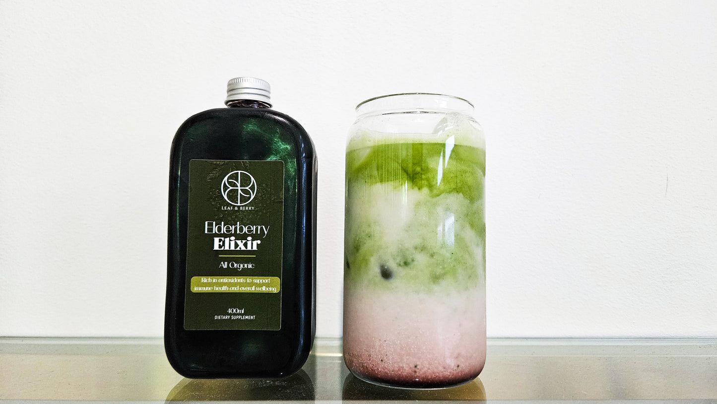 Elderberry Iced Matcha Latte