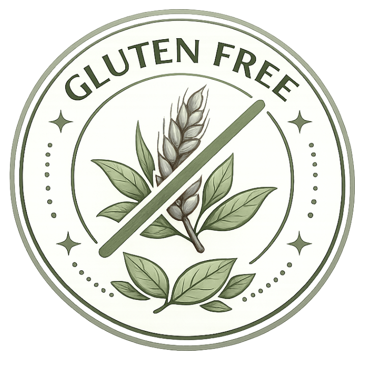 Gluten free certification logo with wheat stalk and leaves on a white background